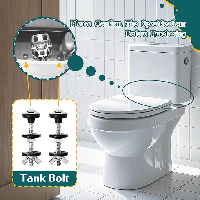 8PCS M6 Universal Toilet Tank to Bowl Bolts Kit, Heavy Duty Toilet Tank Bolts and Washers, 304 Stainless Steel Toilet Seat Bolts Kit, with Extra Long Nut Easy to Install (ΦM6, 8)