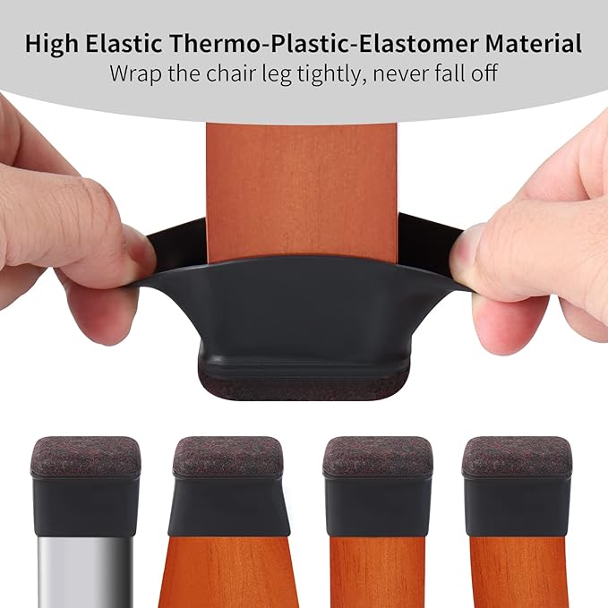 Ezprotekt 16 Pcs Rectangle Silicone Chair Leg Floor Protectors, Felt Rectangle Black Furniture Leg Cap Covers for Chair Table Desk - Anti- Scratches (Fit L :1.3-1.7", W: 0.9-1.2")