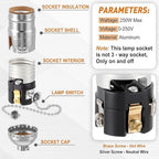 4 Pcs Pull Chain Lamp Socket Replacement, E26 Standard Threaded Base, Light Socket with Pull Chain, Lamp Parts for Repair (Silver)