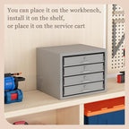 Steel Compartment Box Slide Rack, 4 Divider Scoop Boxes, Cold-Rolled Steel, 20" L x 15.75" W x 15" H, Carry-on Tool Box, Gray — Small Parts Organizer for MRO, Shop & Garage