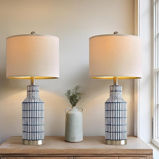 25" Modern Ceramic Lamps Single Table Lamp for Living Room Bedroom Farmhouse Nightstand Bedside Lamps