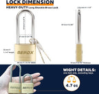 SEPOX® 4-Pcs Pack Heavy-Duty Solid Brass Padlocks 40mm 1-9/16" Width, 2-5/8" Extra Long Shackle, with Same Keys 6Pcs, Weather Proof Outdoor Lock & Key, Keyed Alike for Gates, Shed, Fence, Gym Locker