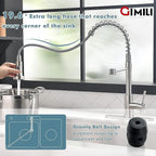 GIMILI Kitchen Faucet with Soap Dispenser, Commercial Single Handle Spring Brushed Nickel Pull Out Kitchen Sink Faucets with Pull Down Sprayer