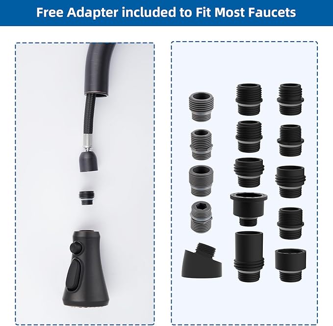 Hibbent Pull Down Kitchen Faucet Head Replacement, NSF/ANSI/CAN 61 & CUPC Certified 3-Function Sink Spray Nozzle with 15 Adapters Compatible with Moen, Delta, Kohler Faucets - Oil-Rubbed Bronze