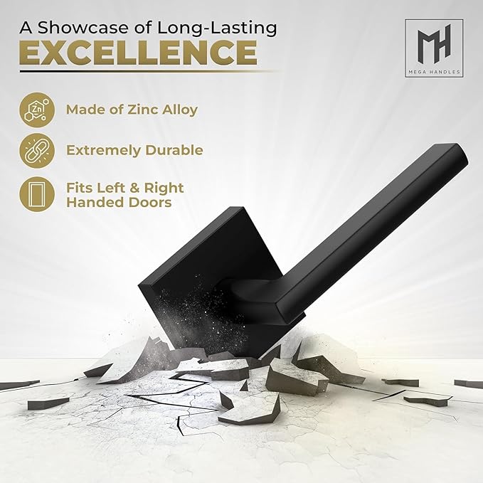 Mega Handles Prime Dummy Door Handles - 4 Pack Heavy Duty Black Door Handle, Non-Turning Door Handle for Hallway, Closet & French Doors, Single Side, Fits All Standard Doors - Matte Black