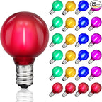 25 Pack Multicolor G40 LED Replacement Bulbs, E12/C7 Candelabra Base Shatterproof LED Globe Edison Bulbs for Christmas String Lights, 2700K Warm White, Frosted