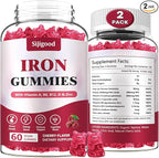 2 Pack Vegan Iron Supplement for Women, with Vitamin A, C, B6, B12, Folate and Zinc, Energy Boost, Sugar Free, No After Taste - Delicious Cherry Flavor, 120 Count