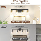 4-Light Bathroom Light Fixtures, 27" Modern Vanity Lights Over Mirror with Clear Glass Shades, Black & Gold Wall Sconce, Classic Wall Light Fixture for Mirror Living Room Cabinet Bedroom Porch Kitchen