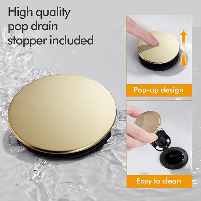 Bathroom Sink Faucet FRANSITON 4 Inch 2 Handle Lead-Free Brushed Grey Bath Sink Faucet with Pop-up Drain Stopper and Supply Hoses