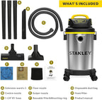 STANLEY Wet Dry Vacuum 4 Gallon, 4 Peak HP Shop Vacuum Portable Stainless Steel Multifunction for Job Site, Garage, Basement, Workshop