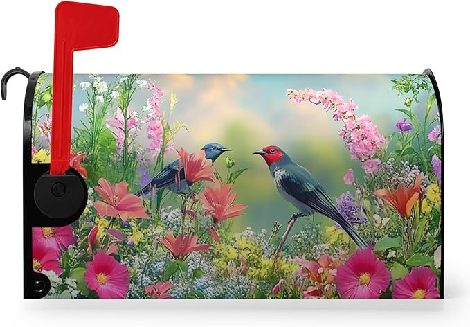 Spring Bird Flowers Mailbox Covers Magnetic Standard Size 21x18 inch Spring Summer Floral Mailbox Cover Colorful Farmhouse Mailbox Wrap Post Letter Box Cover for Garden Outdoor Decorations