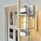 PARTPHONER Modern Outdoor Light Fixtures Dusk to Dawn Outdoor Lighting 2 Pack, 15" Exterior Wall Sconce Waterproof Outside Porch Light for House with Water Glass for Garage Doorway Silver