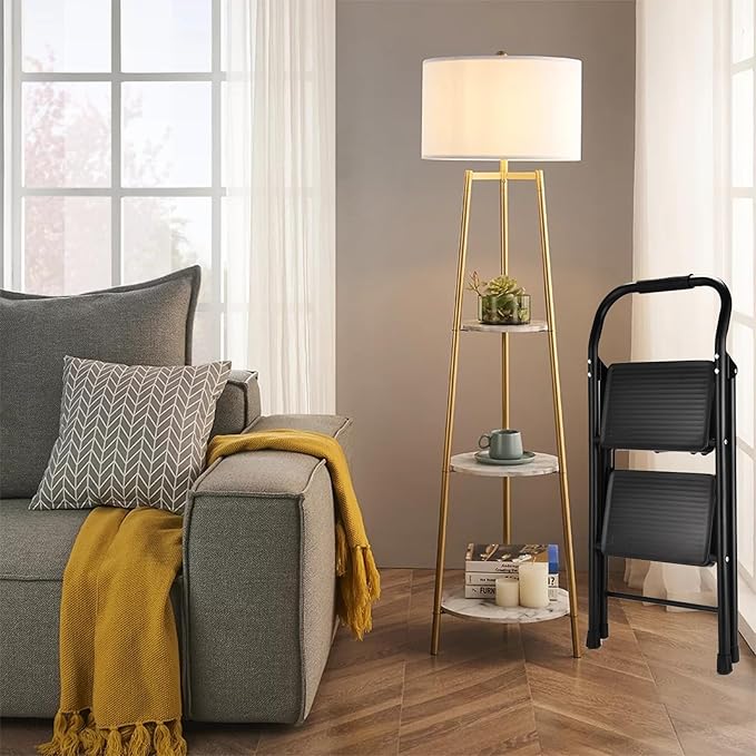 Step Stool for Adults,2 Step Ladder Folding 330lbs Anti Slip Step Stool,Foldable Ergonomic 2 Steel Stool with Wide Pedal for Home, Kitchen, Office (Black)