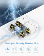 20FT Surge Protector Power Strip,12 AC Outlets with 6 USB Ports (2 USB-C), Flat Plug Extension Cord with Multiple Outlets, Wall Mount for Home Office,Dorm, White