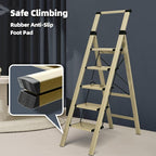 HillhutApex 5 Step Foldable Aluminum Step Ladder with Handgrip, Anti-Slip Pedal, 330 lbs Capacity, Lightweight & Portable for Home, Kitchen, Office, Garage (Gold)