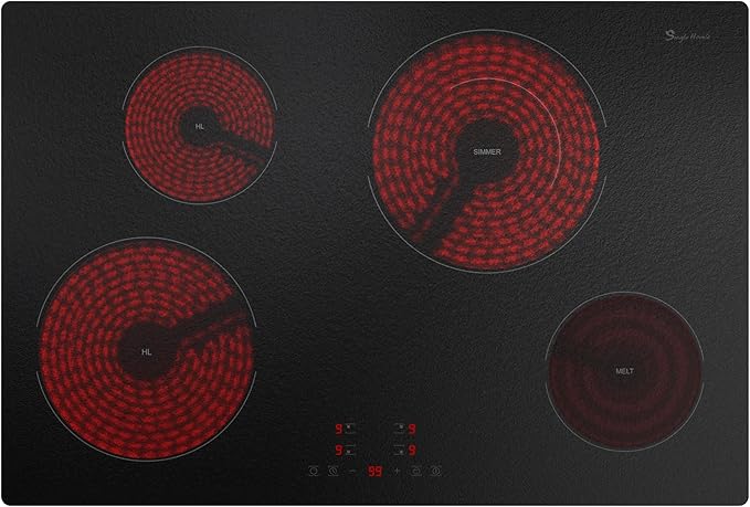 Electric Cooktop 30 Inch, Matte Glass Electric Stove Top 4 Burners with Sensor Touch Control, Fast Heat, Multiple Safety Protection, 6900W with Hard Wire for 220V~240V