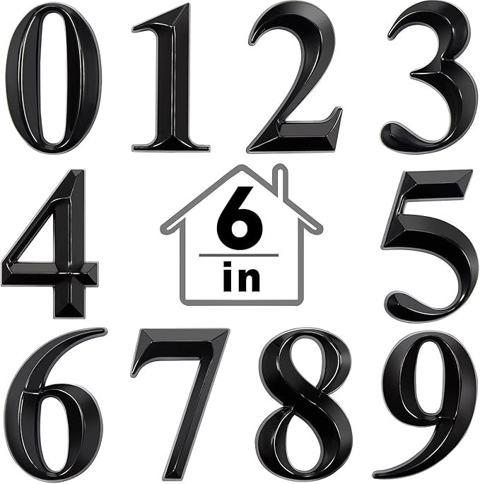 Jetec 10 Pcs House Numbers 3D Door Mailbox Numbers 0-9 Self Adhesive House Door Street Address Stickers for, Apartment, Office, Hotel Room, Mailbox Signs(6 x 4.5 Inches,Black)