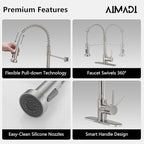 Kitchen Faucets with Deck Plate AIMADI,Contemporary Single Handle Stainless Steel Brushed Nickel Pull Down Kitchen Sink Faucets