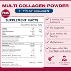 5 Types Collagen Peptides Powder with Probiotics - Hydrolyzed Collagen Peptides with Multivitamins, Hyaluronic Acid & Biotin - Support Skin Hair Nail Joints & Gut