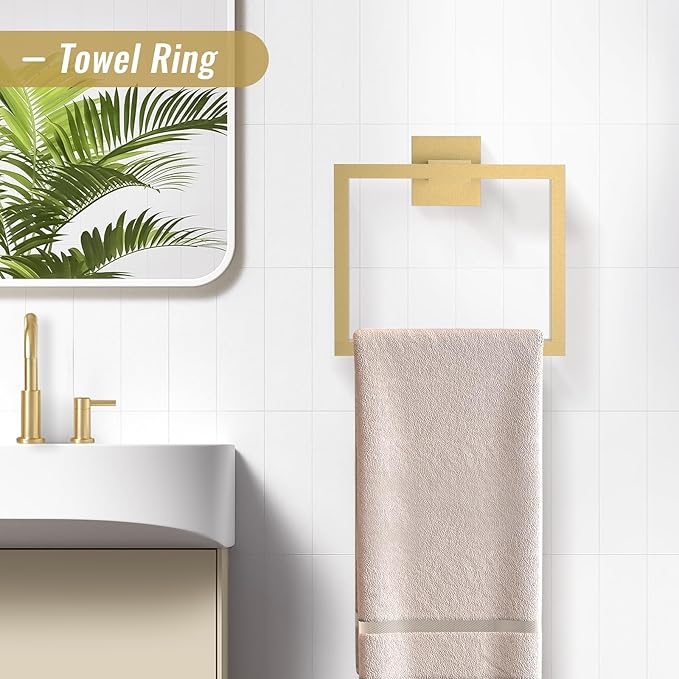 YACVCL Brushed Gold Bathroom Hardware Accessorie Set 23.6 Inch Towel Bar Set 5-Pieces Towel Rack&Holder Set for Bathroom,Upgraded Toilet Paper Holder with Shelf,Stainless Steel Wall-Mounted