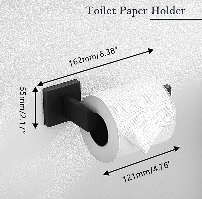 Bathroom Accessories Towel Bar Set: 10 Pieces Matte Black Bathroom Hardware Square SUS304 Stainless Steel - Wall Mounted Towel Rack&Toilet Paper Holder&Towel Ring and Towel Hook