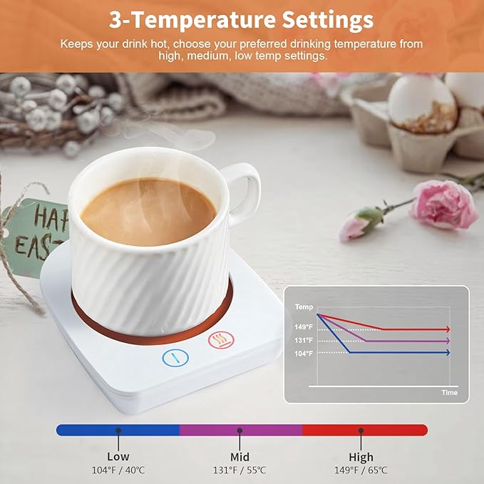VOBAGA Coffee Warmer & Mug Warmer for Home Office Home Desk Gift Use, 20w Electric Cup Beverage Warmer Plate with 3 Temperature Settings for Tea, Water, Cocoa, Soup with Auto Shut Off After 4 Hours