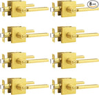 Probrico Gold Privacy Door Handle Lockset Heavy Duty Square Satin Brass Interior Door Lever for Bedroom or Bathroom Reversible Keyless Handleset Door Knob Slim Handed Levers, 8 Pack