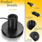 Tuanse 6 Pcs Polished Metal Desktop Lamp E26 E27 Screw Light Bulb Sockets Holder Base Lamp Replacement Base for Holding Bulb 6 Feet Cord on Off Switch Plug(Black)
