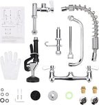 21" Height Commercial Faucet Wall Mount with Sprayer 8" Adjustable Center 9.6" Swing Spout, Kitchen Sink Faucets with Pull Down Pre-Rinse Sprayer for Restaurant Industrial Kitchen, Chrome