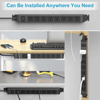 HHSOET Metal 360° Rotating Mountable Power Strip, 8 Outlet Gaming Table Mounted Outlet Strip, Heavy Duty Wall Mount Surge Protector with Switch, 15A 125V 1875W, 6ft Power Cord.(Black)