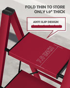 Taranta 3 Step Ladder,Aluminum Lightweight Folding 3 Step Stool with Anti-Slip Wide Pedal,330lbs Capacity Step Ladder for Household,Kitchen,Office - Red
