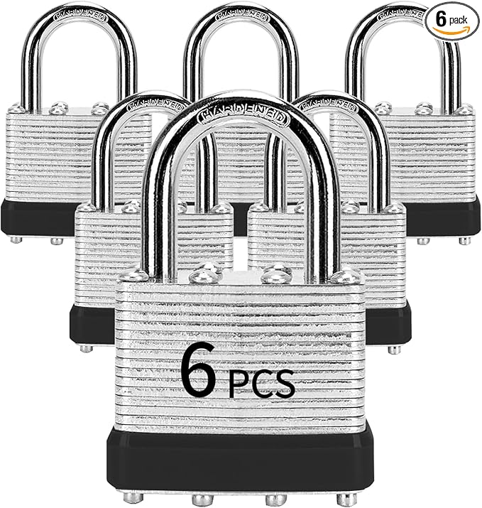 Padlocks with Same Key, LQYN 6 Pcs Laminated Keyed Padlock (1-9/16", 40mm), Keyed Alike Locks, Normal Shackle, for Storage Locker, Hasp Latch, Toolbox, Sheds