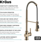 KRAUS Britt Touchless Sensor Commercial Single Handle Pull Down Kitchen Faucet in Spot Free Antique Champagne Bronze, KSF-1691SFACB