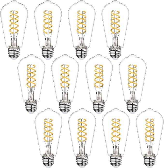 Dimmable Edison Bulbs, 4.5W Equivalent to 40W Vintage Light Bulbs, E26 Base 4000K ST58/ST19 LED Bulbs, Antique Flexible Spiral Filament Light Bulbs - Clear Plastic 12Pack