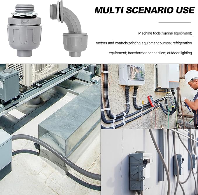 3/4 inch Liquid Tight Connector PVC Flexible Conduit Connector Kit,UL Listed,180 Degree and 90 Degree Connector Fittings 20 Pack(10 Pcs 180D/10 Pcs 90D)