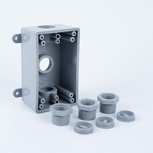 1/2-Inch or 3/4-Inch Weatherproof Electrical Junction Box with Adapters, Gray, Indoor/Outdoor Installation (Single-Gang 4PACK)