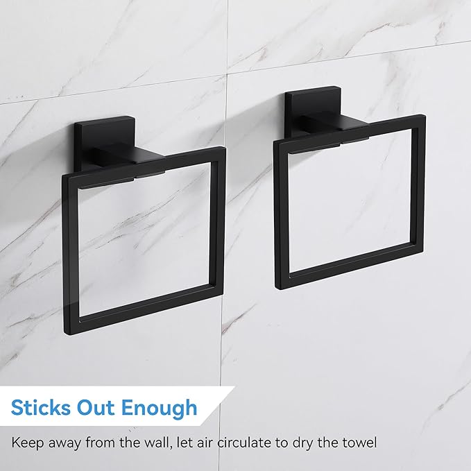 LANC Hand Towel Holder for Bathroom Wall Mount Matte Black Square Hand Towel Rings for Bathroom Hardware Accessories Kitchen Toilet SUS 304 Stainless Steel Shower Towel Hanger Racks, A8896MB