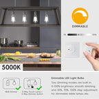 Jensense Edison LED Light Bulbs E26 Bulb 60 watt Equivalent Dimmable Light Bulbs 5000K Daylight Cool White Vintage 7W Edison Bulbs 110V 120V 800 Lumen CRI90, 24 Pack