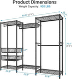 VIPEK V10 Garment Rack Large Size Heavy Duty Clothes Rack with Hanging Rods, Adjustable Shelves & 2 Slid Storage Baskets, Wire Clothing Rack 68.9" W x 15.7" D x 76.4" H, Max Load 920 LBS, Black