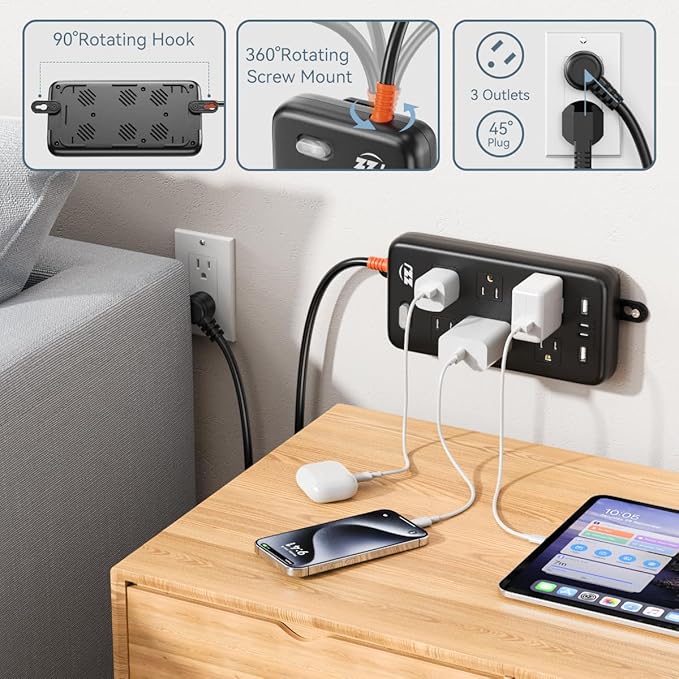 Outdoor Power Strip Weatherproof, IPX6 Waterproof Surge Protector with 6 Wide Outlets and 2USB A&2USB C, 1875W/15A, 10FT Extension Cord, Wall Mountable for Indoor Outdoor, UL FCC Listed