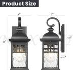 Outdoor Light Fixtures Black Aluminum Outside Wall Lantern with Water Ripple Glass Waterproof Wall Sconce Porch Lights for Patio Doorway 2-Pack E26 Socket