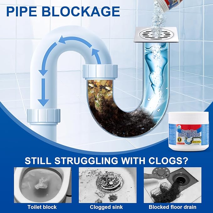 BELL BIRD Drain Opener,Powerful Unclogging,Crystal lye, Sodium hydroxide, Unclog drains, Bathroom sinks, Kitchen sinks, Shower pipes (2 PSC, Gram, 520)