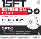 Iron Forge Cable 15 ft Flat Plug White Extension Cord with 3 Outlets - 16/3 SJTW 3 Prong Indoor Extension Cord with Multiple Outlets