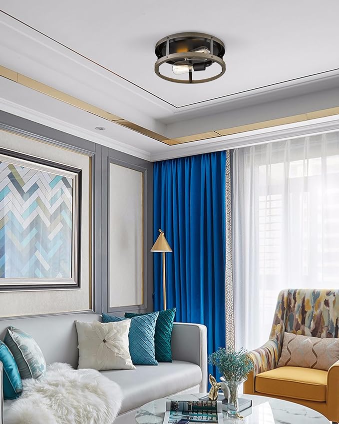 EAPUDUN Farmhouse Flush Mount Ceiling Light, 13" Imitation Wood 2-Light Fixture, Retro Style Lamp for Hallway, Entryway, Bedroom, Kitchen, Dining Room (FMA1138-FBDT)