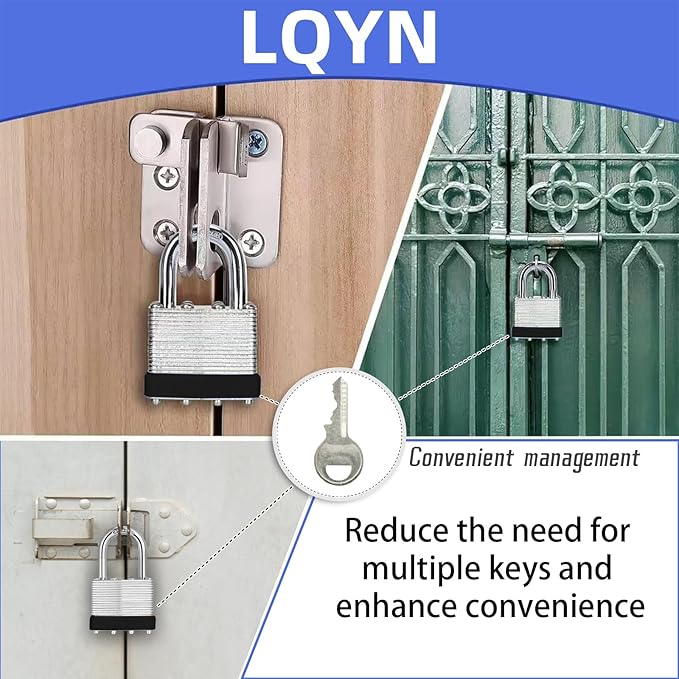 Padlocks with Same Key, LQYN 6 Pcs Laminated Keyed Padlock (1-9/16", 40mm), Keyed Alike Locks, Normal Shackle, for Storage Locker, Hasp Latch, Toolbox, Sheds