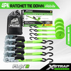 XSTRAP STANDARD Ratchet Tie Down Straps 4 Pk 15Ft- 500 Lbs Load Cap- 1500 Lb Break Strength-Cargo Straps for Moving Appliances, Lawn Equipment, Motorcycle