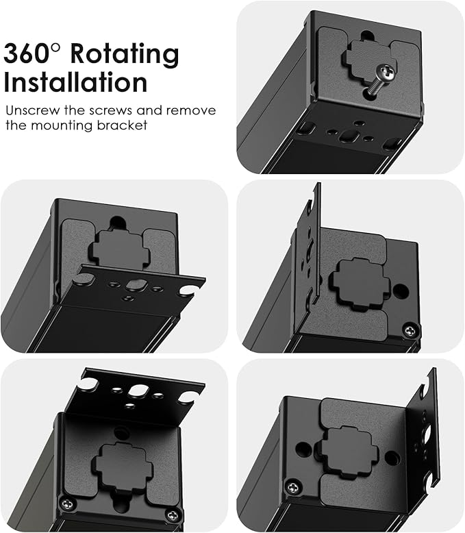 JUNNUJ 20 Amp Power Strip Surge Protector 4800J, Heavy Duty 8 Outlet Metal Multi Angle Mount, 20A Garage Power Strip Shop 6-20R T-Slot, 5-15P Plug 12 Gauge Extension Cord 15ft for Appliance
