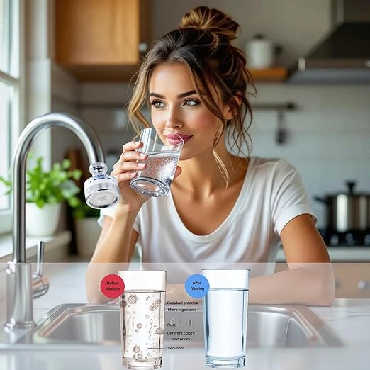 Kitchen Faucet Filter, 360° Rotating for Household Kitchen tap Water, Splash-Proof and Pressure-Increasing Filter for Sink Faucet, Shower Head. (Short Style-1)