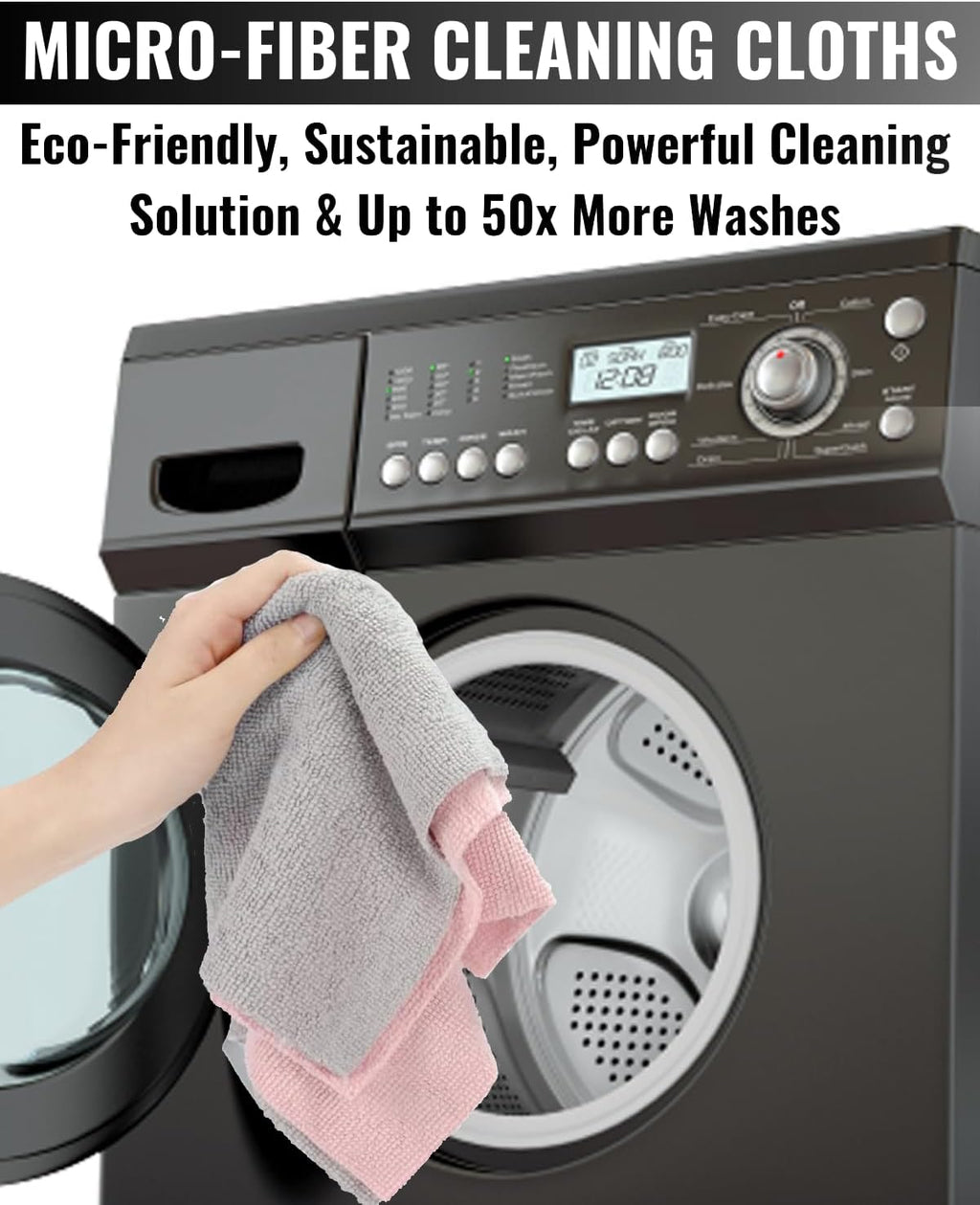 Microfiber Cleaning Cloth Roll -75 Pack - 2 Rolls, Tear Away Towels, 12" x 12", Reusable Cleaning Rags and Microfiber Towels for Cars, Garage and Household Supplies (Pink)