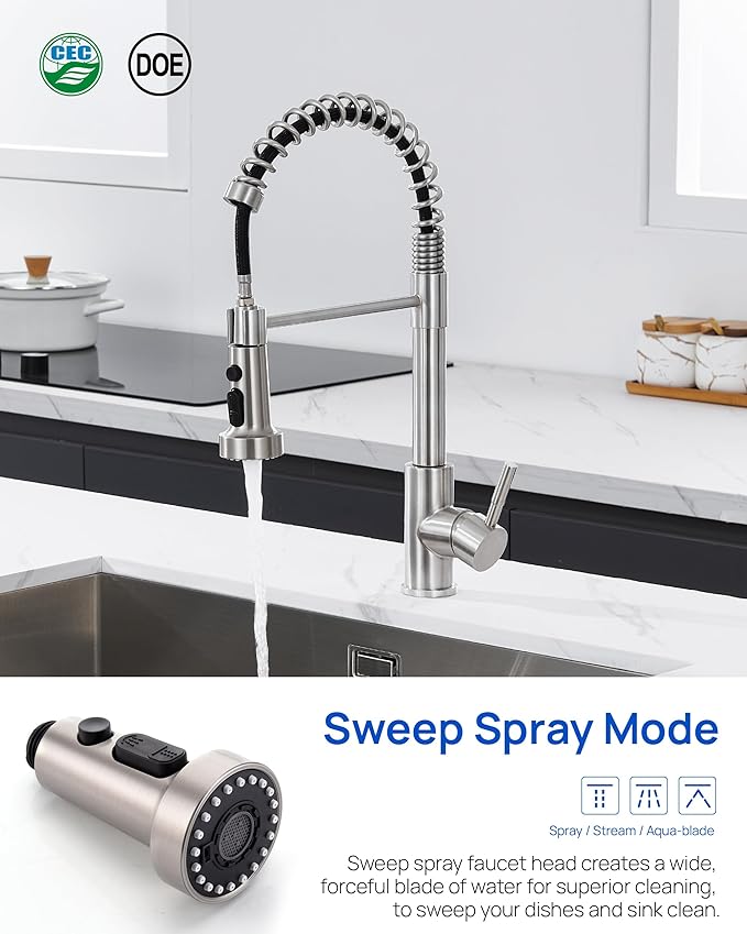 J-HVA Pull Down Kitchen Faucet Sprayer Head Replacement Part, 3 Function Pull Out Sink Sprayer Replacement Nozzle with 15 Adapters, Kitchen Faucet Head Hose Spray Tap Spout, Brushed Nickel